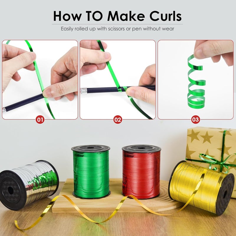 VISPAD Red Curling Ribbon, 500 Yard for Crafts, Shiny Metallic Iridescent Crimped for Gift Wrapping, Balloons String, Florist Flower (1 Roll) - Image 4